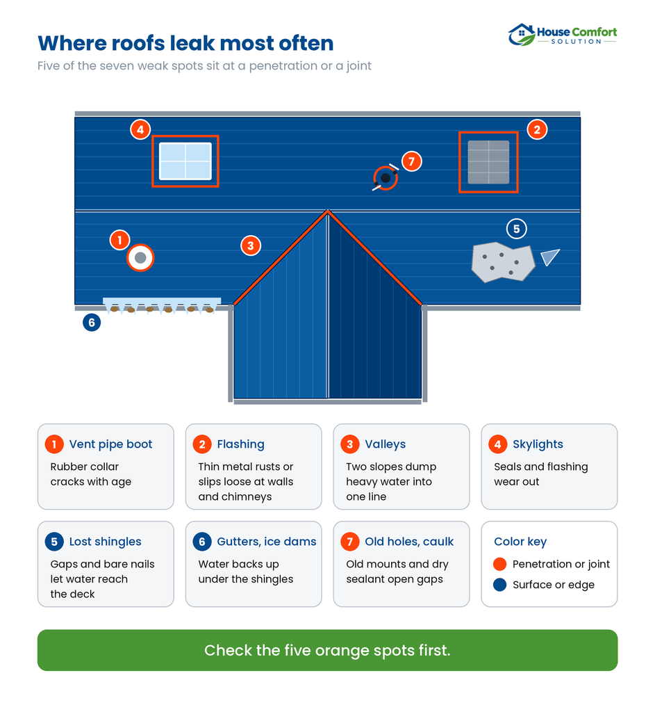 image - housecomfortsolution.com Roof Leak Most Often