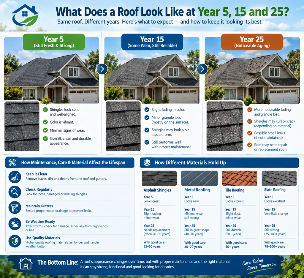 What Does a Roof Look Like at Year 5, 15 and 25? - housecomfortsolution.com What Does a Roof Look Like at Year 5, 15 and 25?